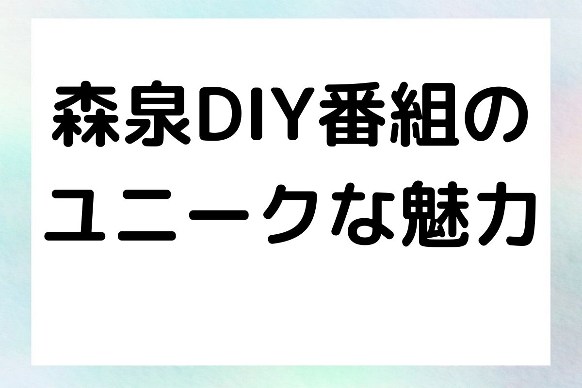 森泉DIY番組の ユニークな魅力