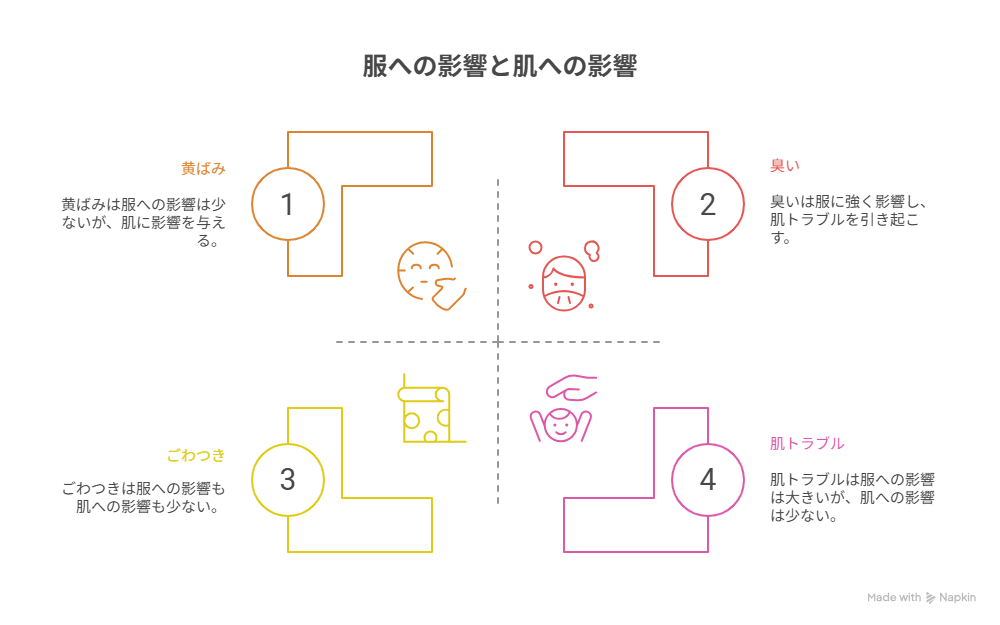 服への具体的影響（臭い・黄ばみ・繊維の劣化・肌トラブル）